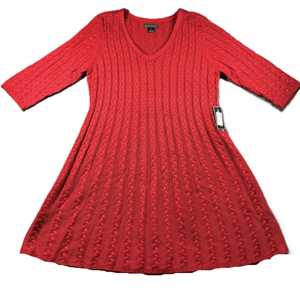 Jessica Howard Women NWT New Sweater Dress Cable Knit V-Neck Red Size 2X J102